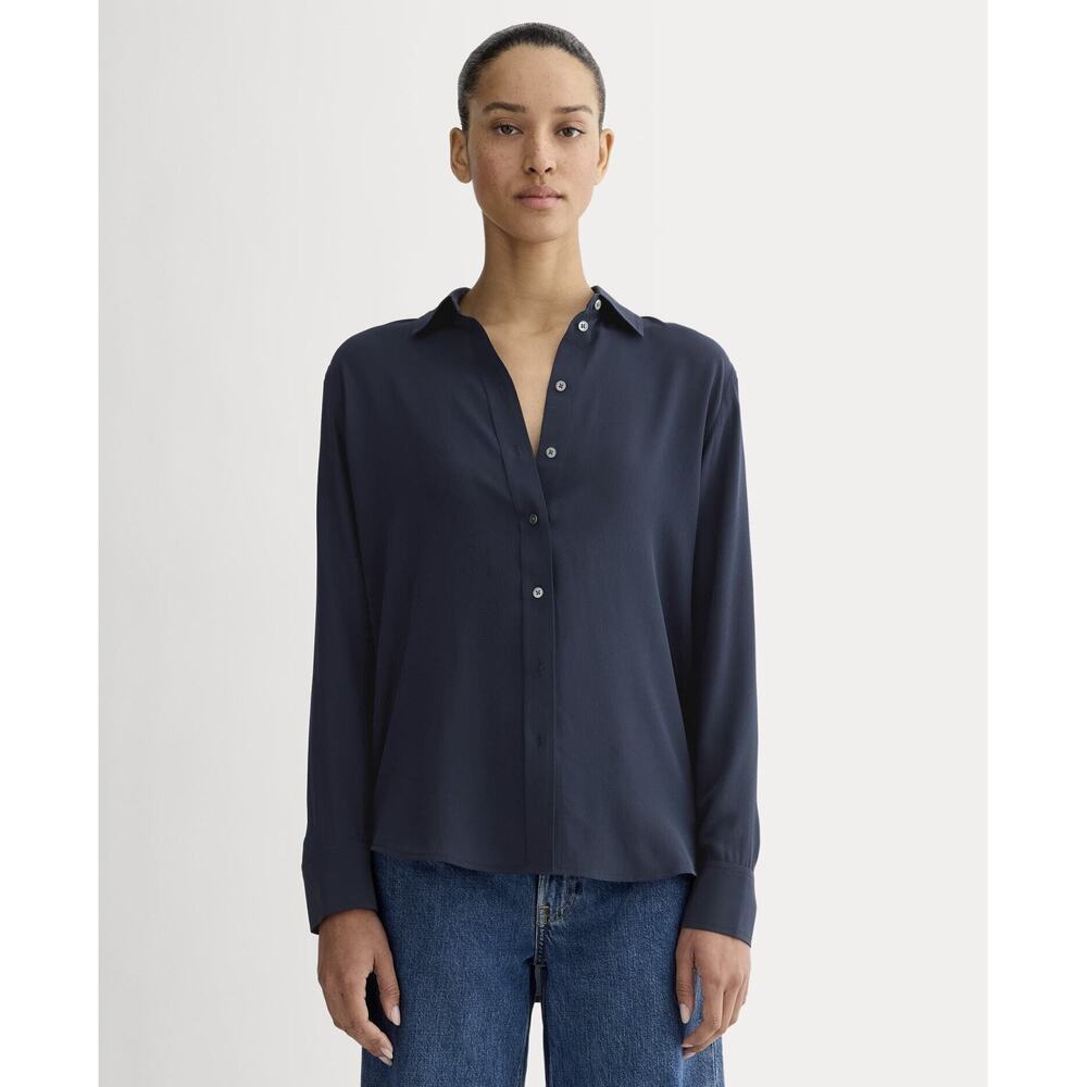 NWT Everlane Women's Must-Have Shirt in Washable Silk Blouse in Navy, Size 10